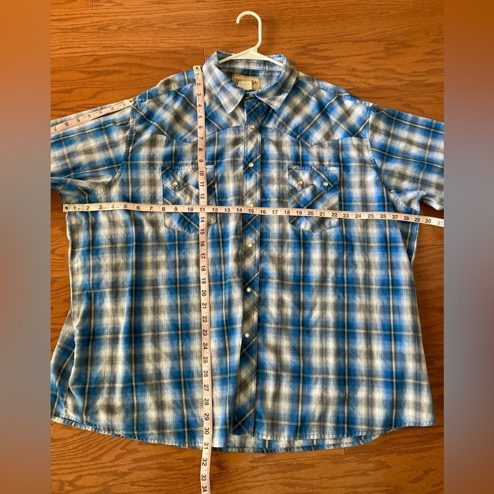 WRANGLER WESTERN LONG SLEEVE PLAID Blue MEN SIZE XXXL 3XL Pearl Snap Cowboy - Picture 12 of 13